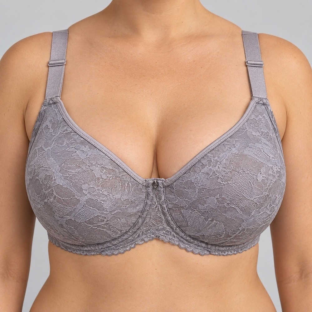 Panache Radiance Molded Non Padded Bra Sz 32GG Soft Thistle Stretch Floral Lace